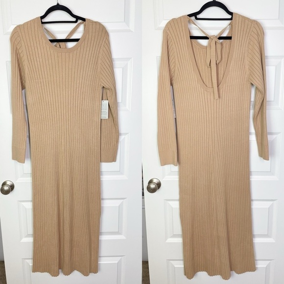 New Wayf x BFF Dede & Emily Hollie Long Sleeve Sweater Dress in Camel Size Large - Picture 3 of 11